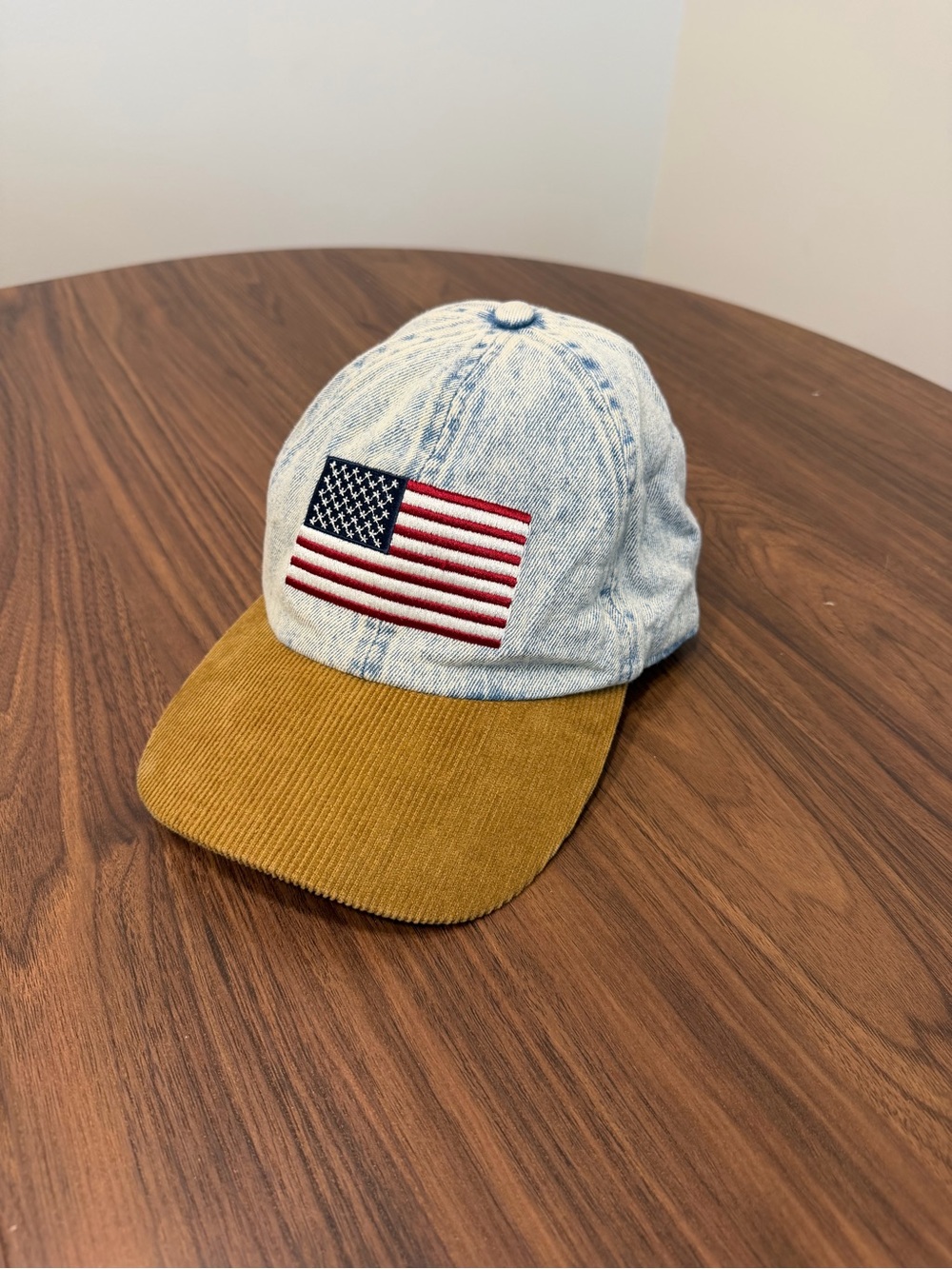David and Young American Flag Denim Corduroy Hat Acid Wash Americana